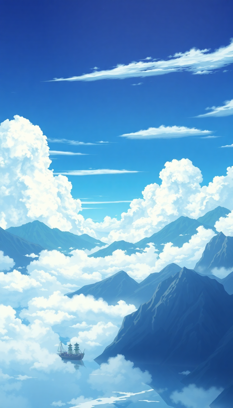 Arctic Sea Above Mountains Anime Landscape Wallpaper
