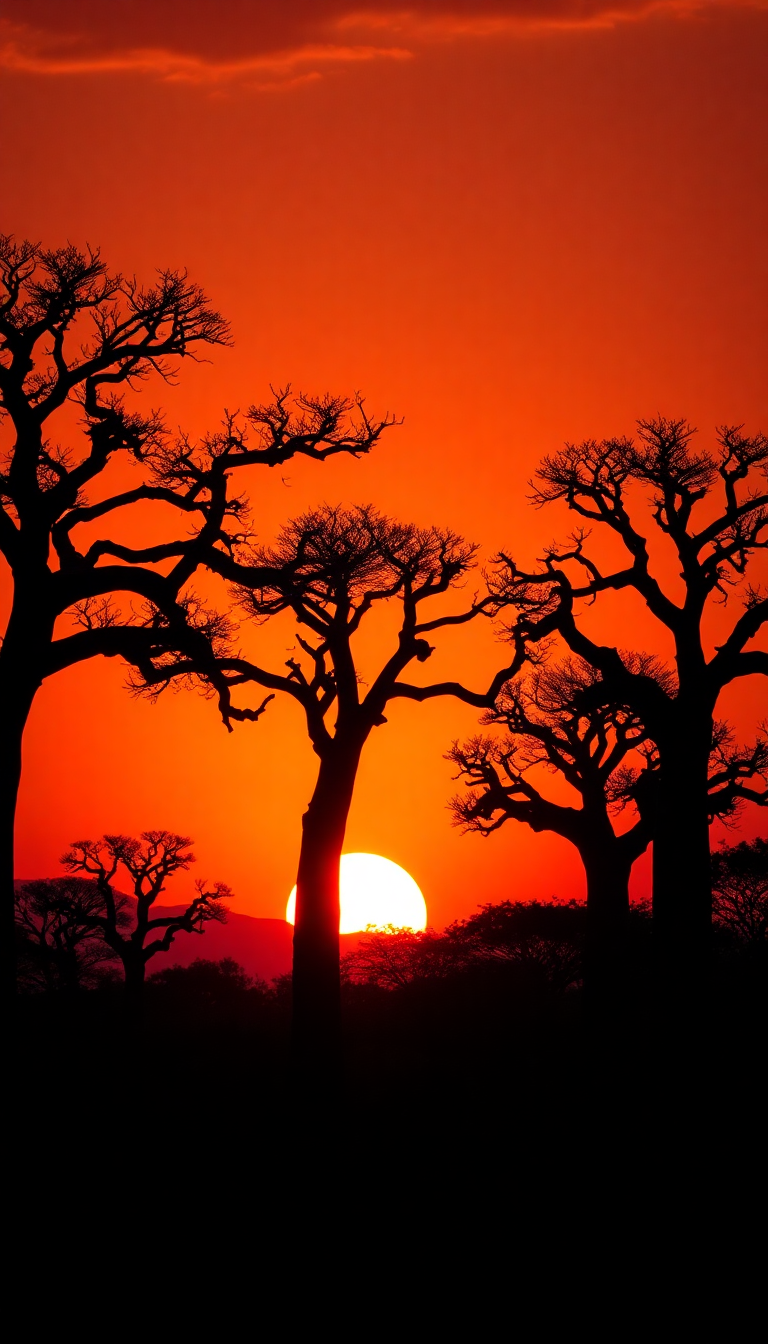 Nature Chromatic Baobab Trees Silhouette Wallpaper