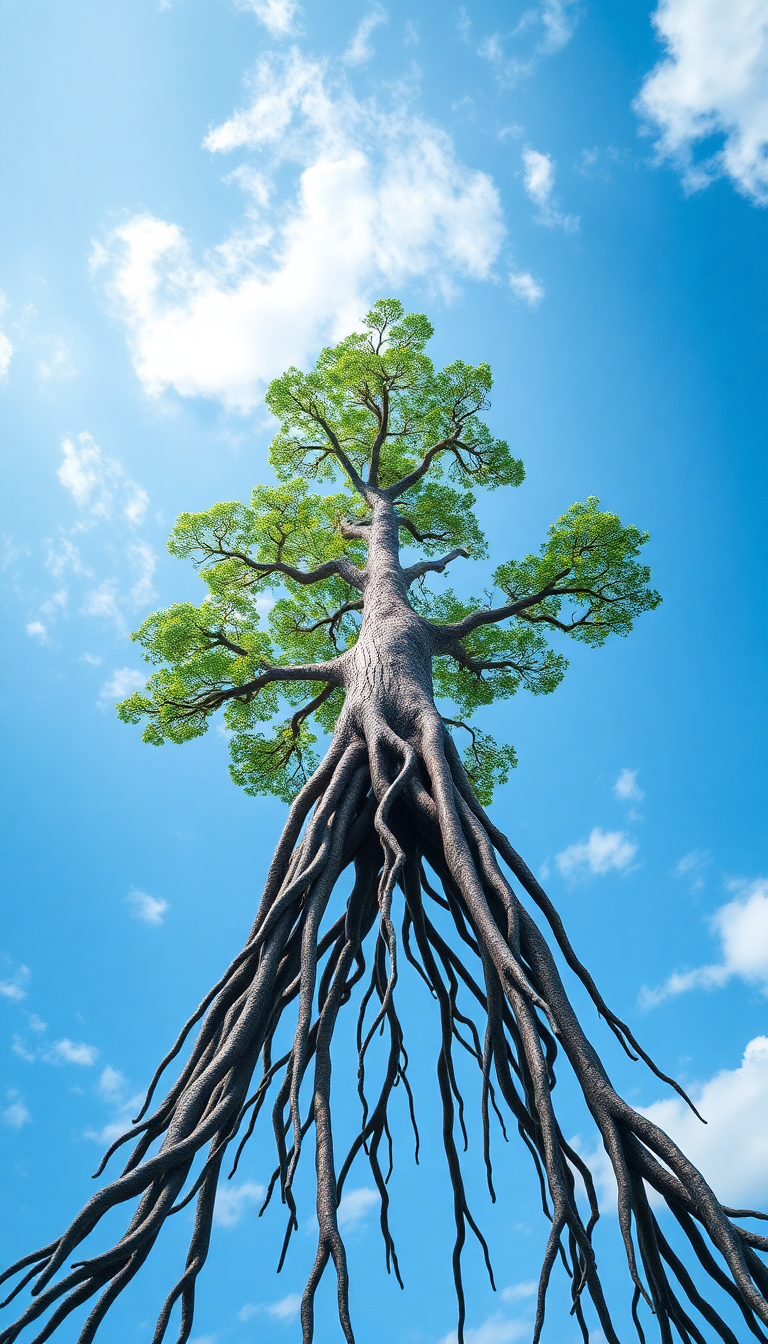 Tree Growing Upside Down Roots Digital art Wallpaper
