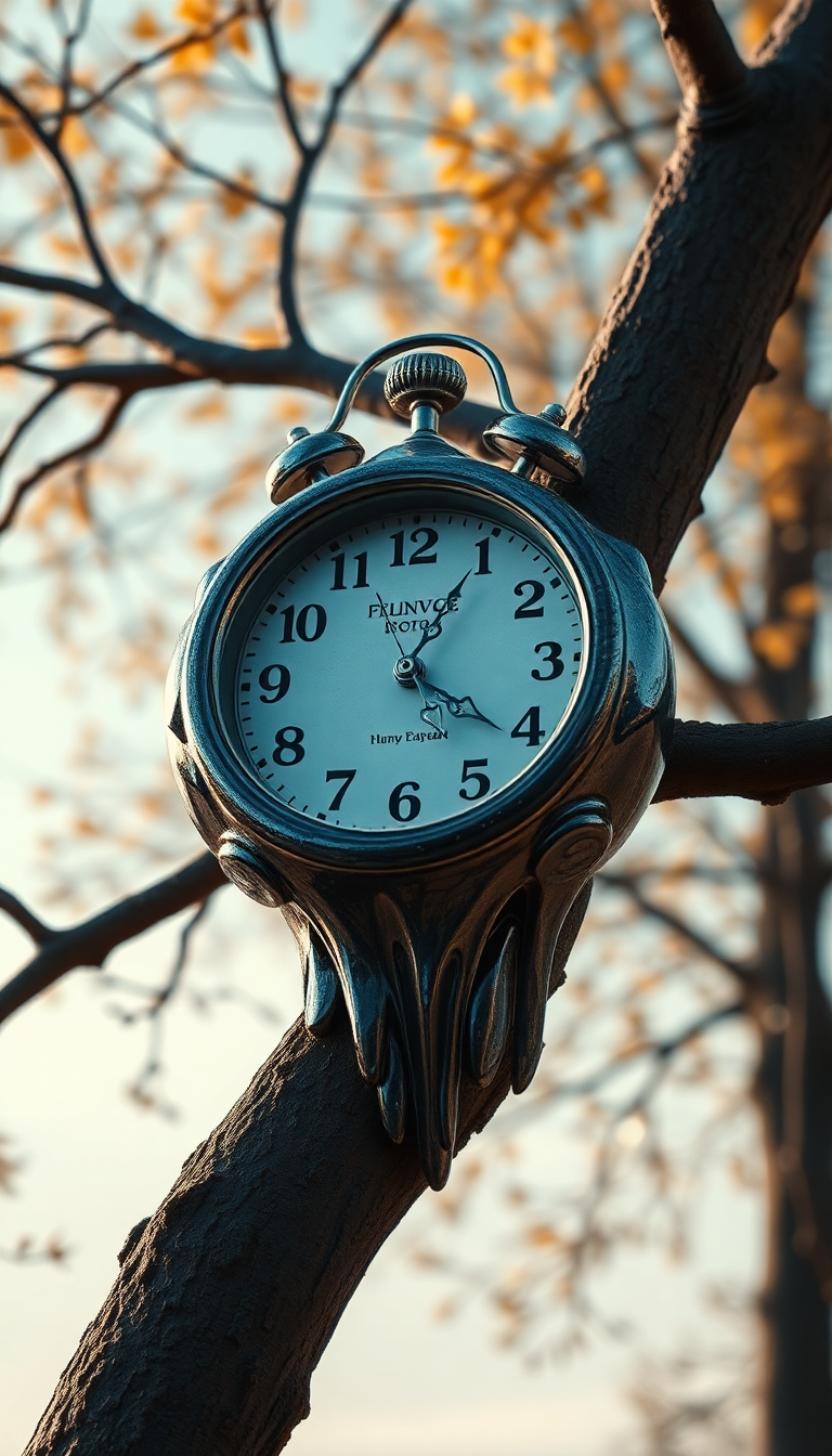 Melting Clock On Tree Branch Digital art Wallpaper