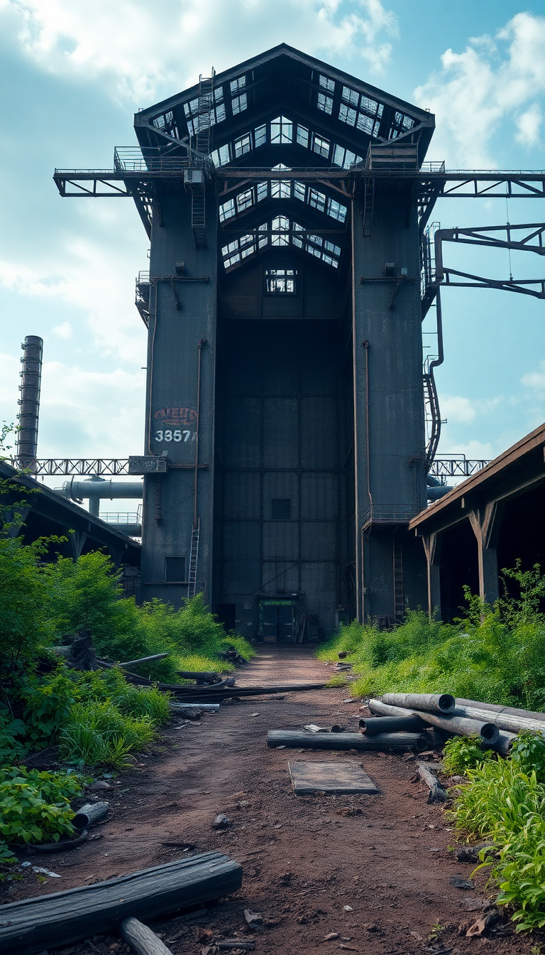 Abandoned Factory Nature Reclaiming Industrial Photorealistic Wallpaper
