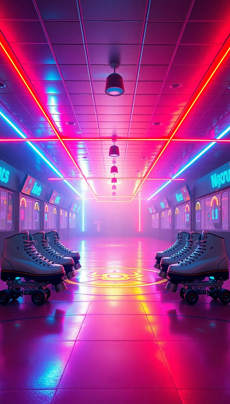 Roller Skating Rink 80s Neon Photorealistic Wallpaper
