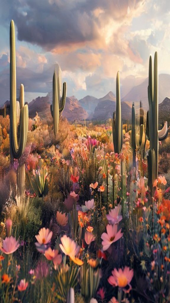 Blooming Desert After Rain Wildflowers Photorealistic Wallpaper