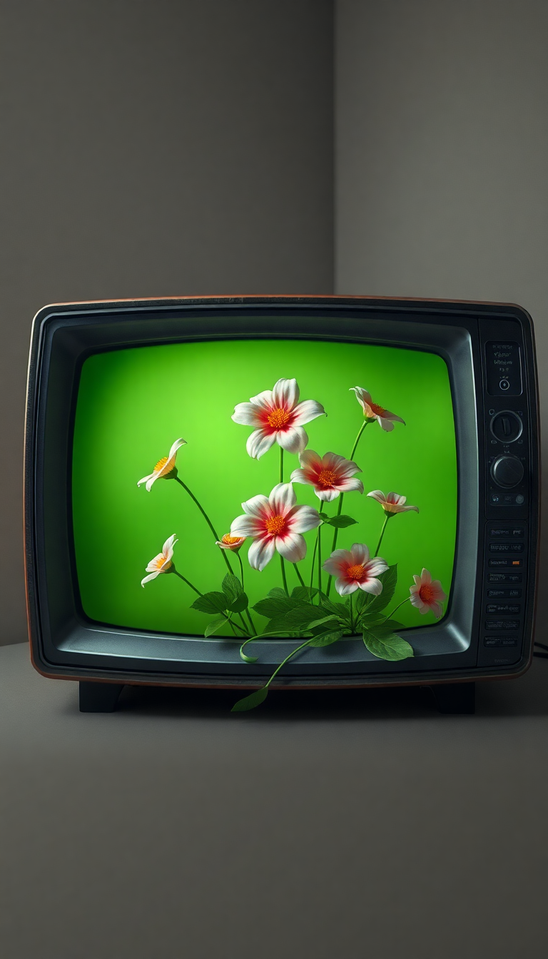 Flowers Growing From Old Television Digital art Wallpaper