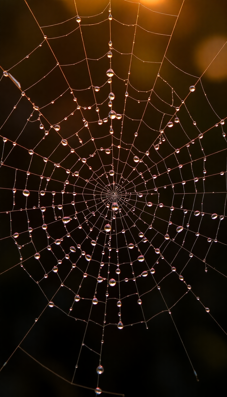 Glossy Morning Spiderweb On Drops Aesthetic Wallpaper