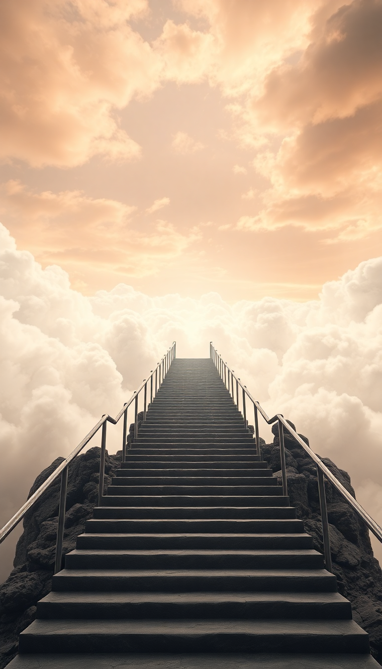 Stairs Nowhere Cloudy Void Endless Digital art HQ Wallpaper