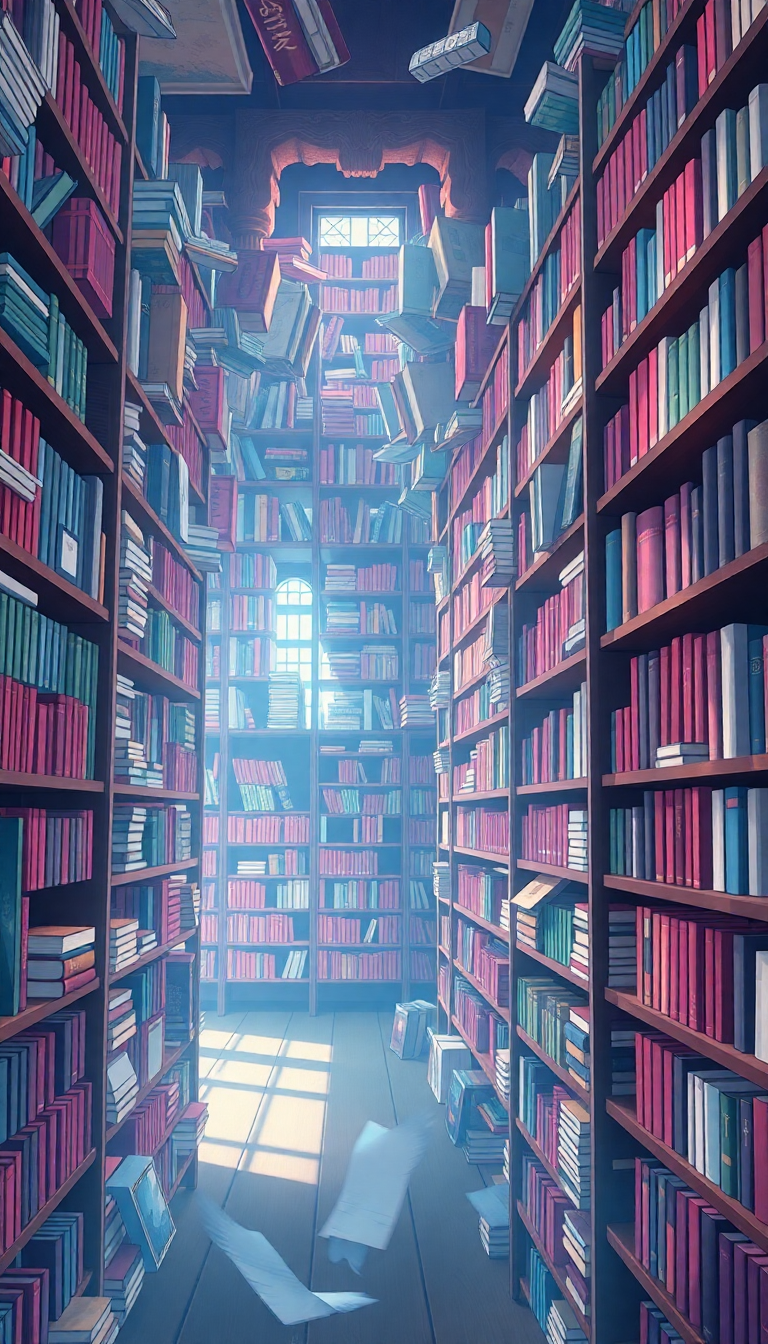 Anime Fluid Library Infinite Bookshelves Wallpaper