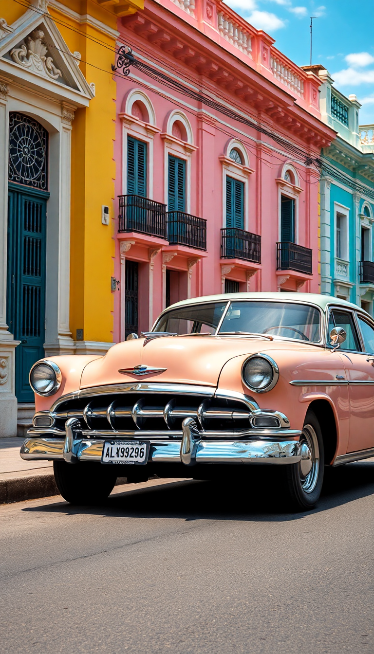 Eternal Havana Classic Cars Pastel Photorealistic Wallpaper