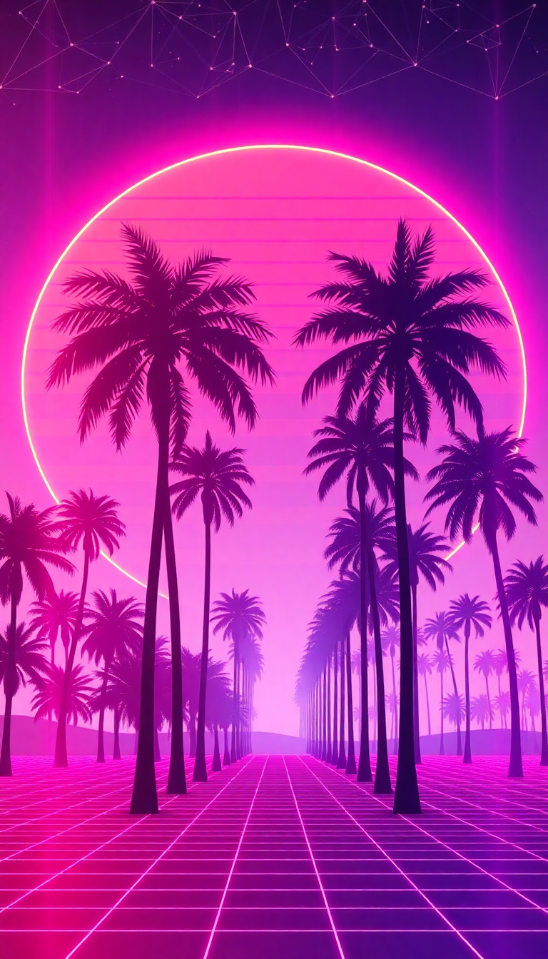 Sunset Palm Trees Neon Cyberpunk Original Wallpaper