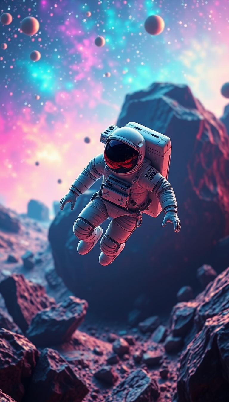 Futuristic Astronaut Through Asteroid Digital art Wallpaper