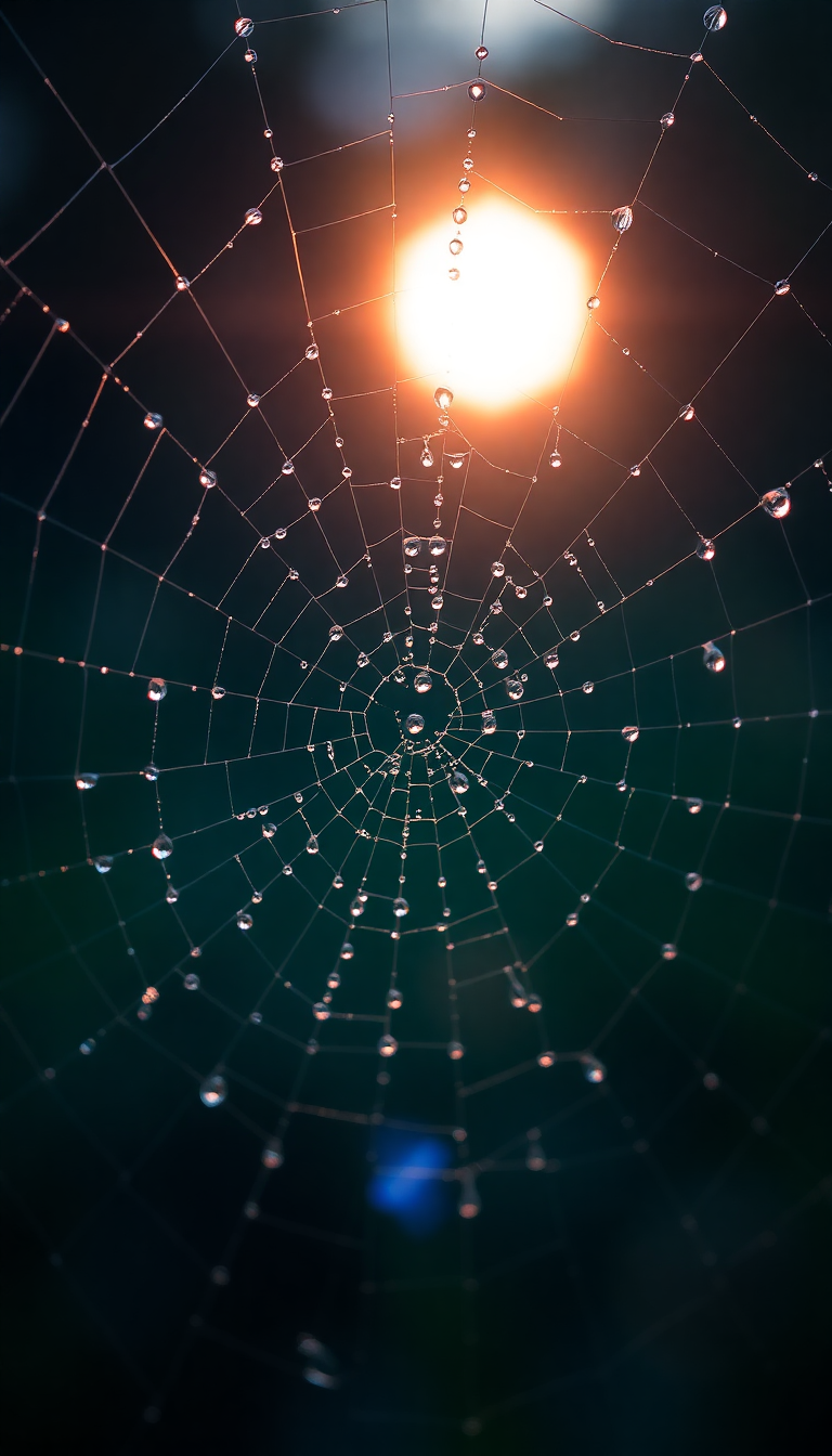 Golden Morning Spiderweb On Drops Aesthetic Wallpaper