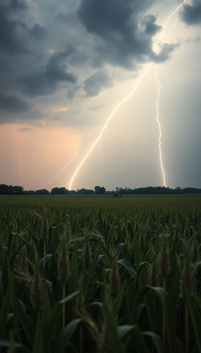Summer Thunderstorm Lightning Over Cornfield Photorealistic Wallpaper