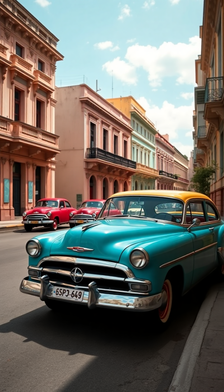 Dynamic Pastel Cars Classic Havana Photorealistic Wallpaper