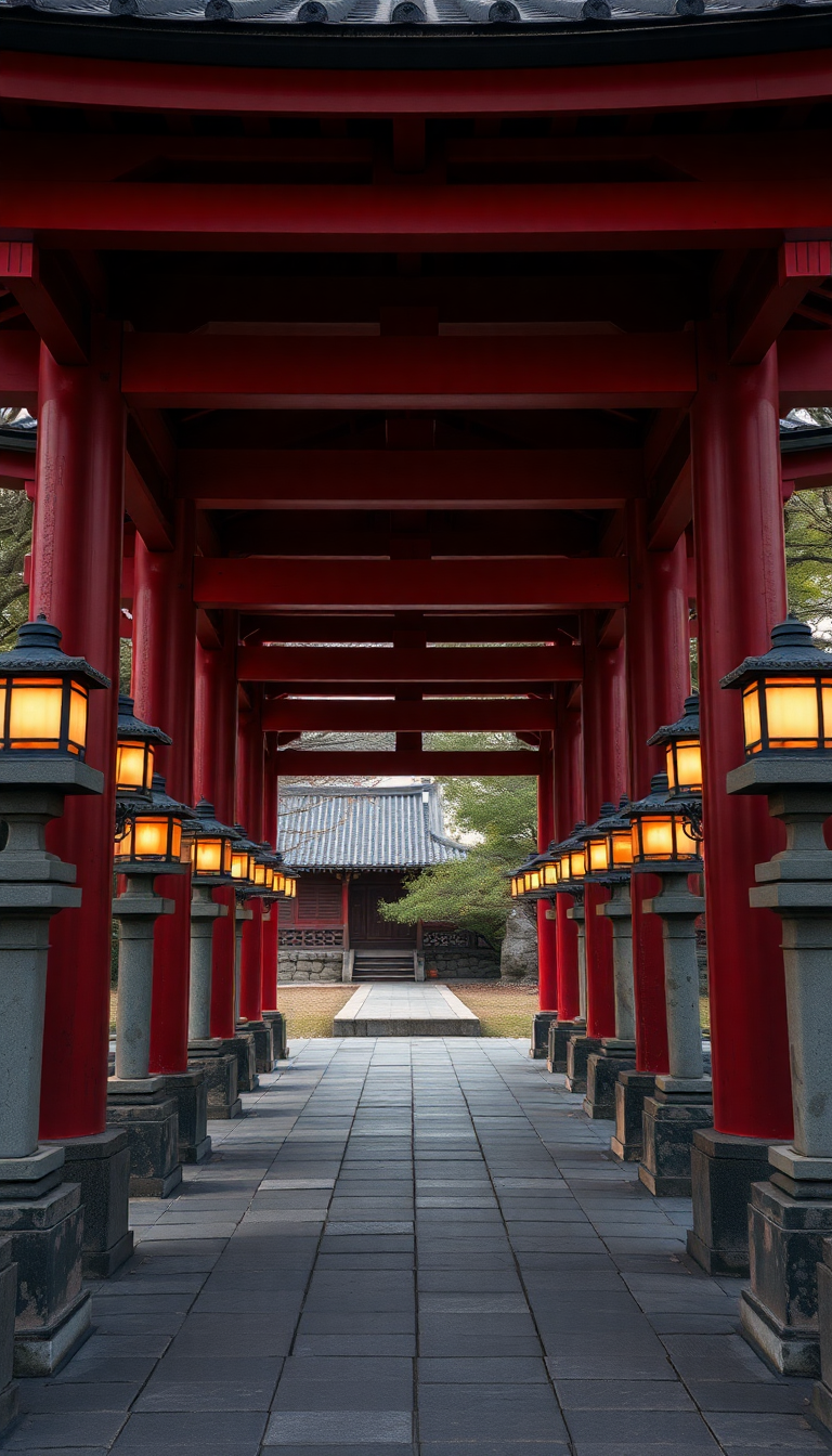 Japanese Temple Gate Torii Path Photorealistic Wallpaper