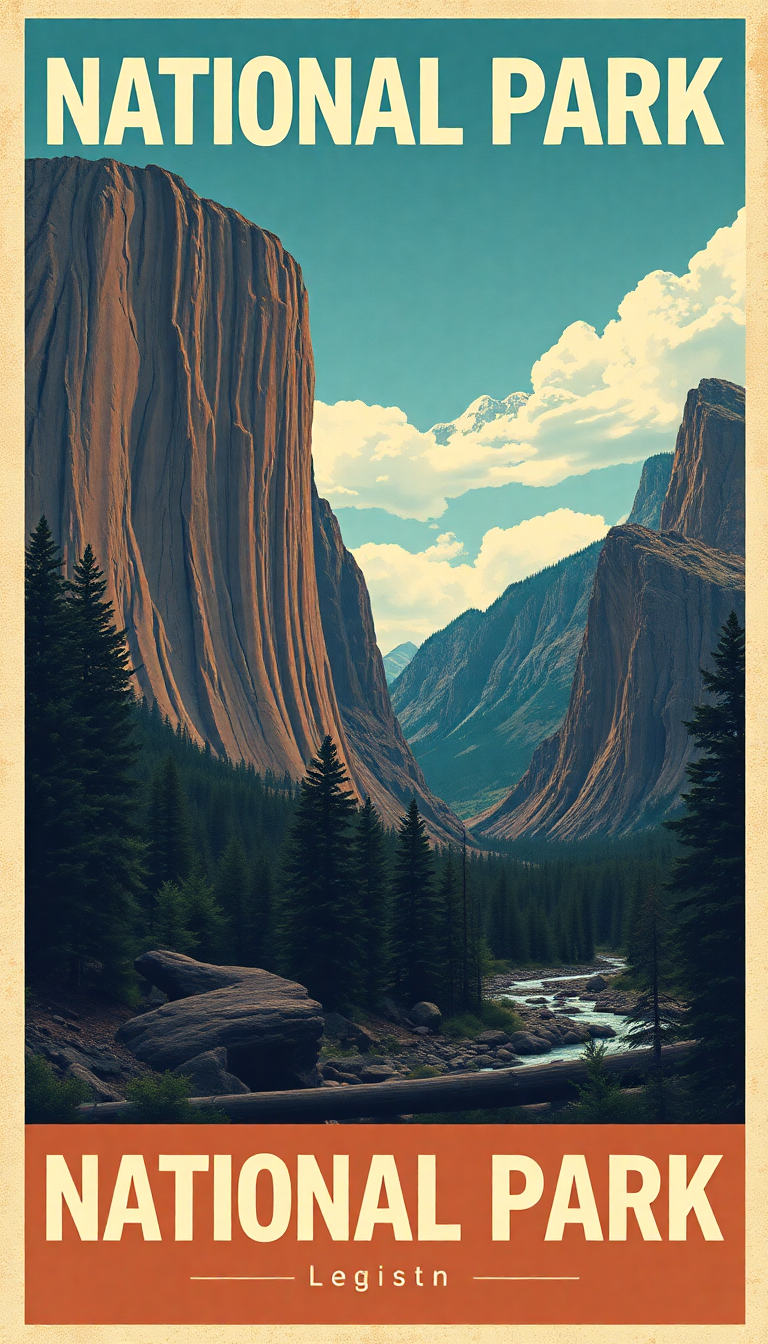 Vintage Travel Poster Style National Park Digital art Exclusive Wallpaper