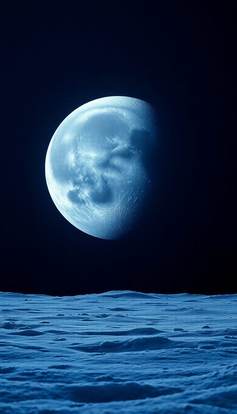 Frozen Moon Surface With Jupiter Photorealistic Wallpaper