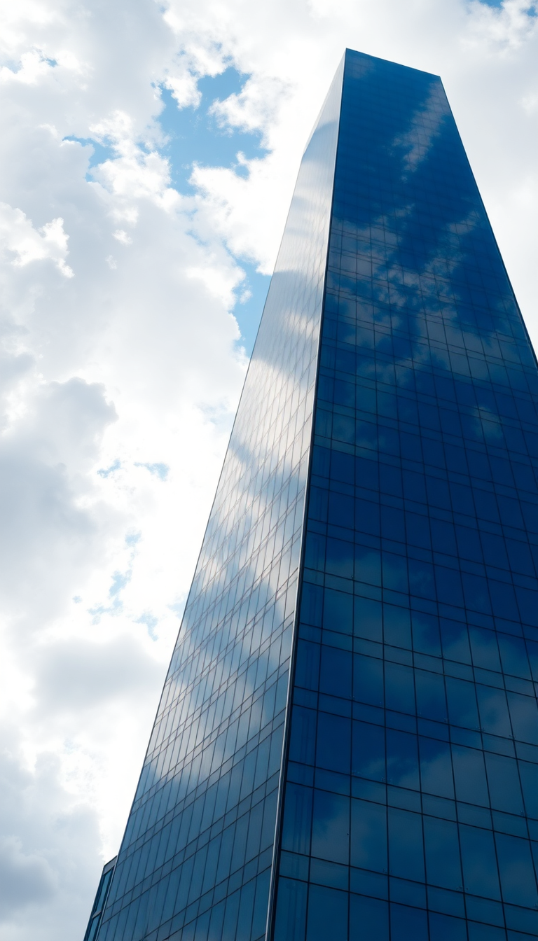 Glass Skyscraper Reflections Clouds Warped Photorealistic Wallpaper