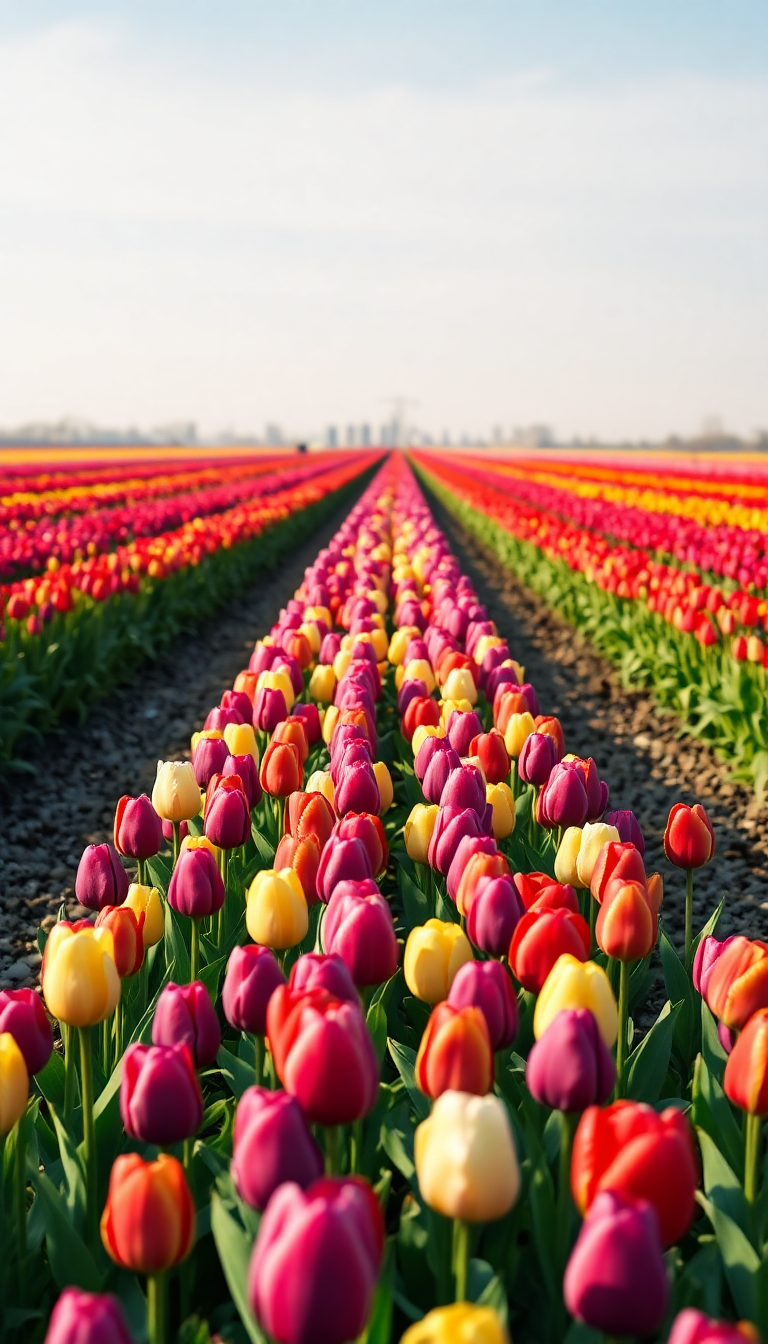 Intense Spring Tulip Field Netherlands Photorealistic Wallpaper