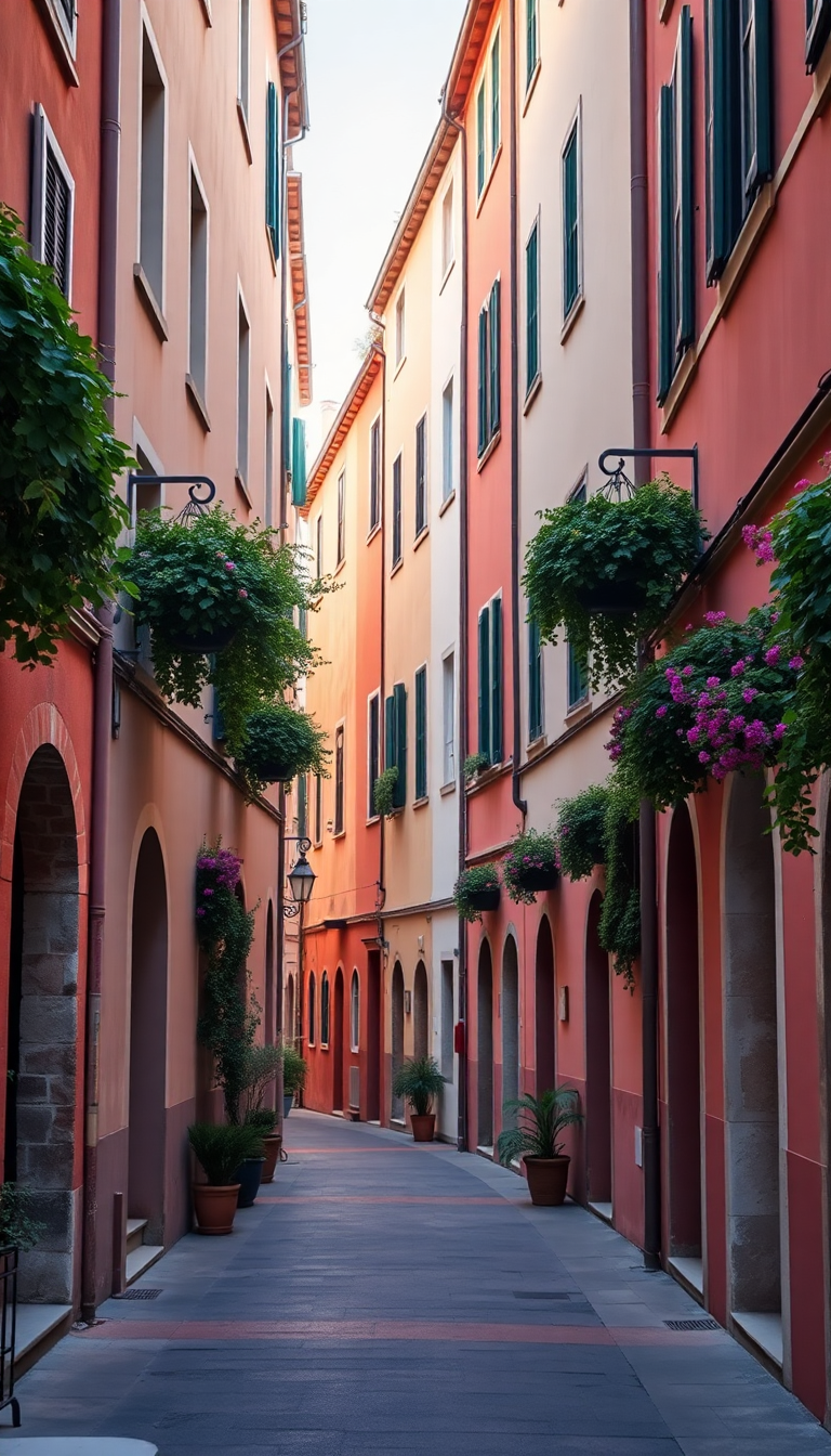 Magnificent Narrow Italian Alley Colorful Photorealistic Wallpaper
