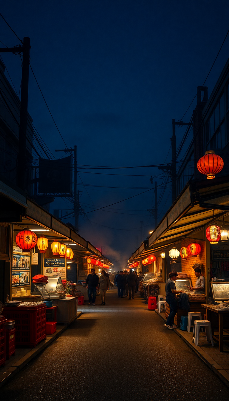 Ethereal Night Market Street Food Photorealistic Wallpaper