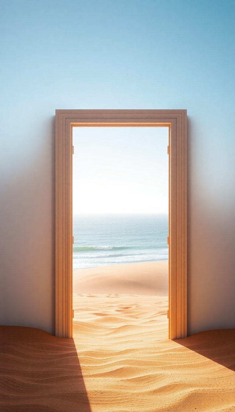 Door Standing Alone Desert Opening Digital art Wallpaper