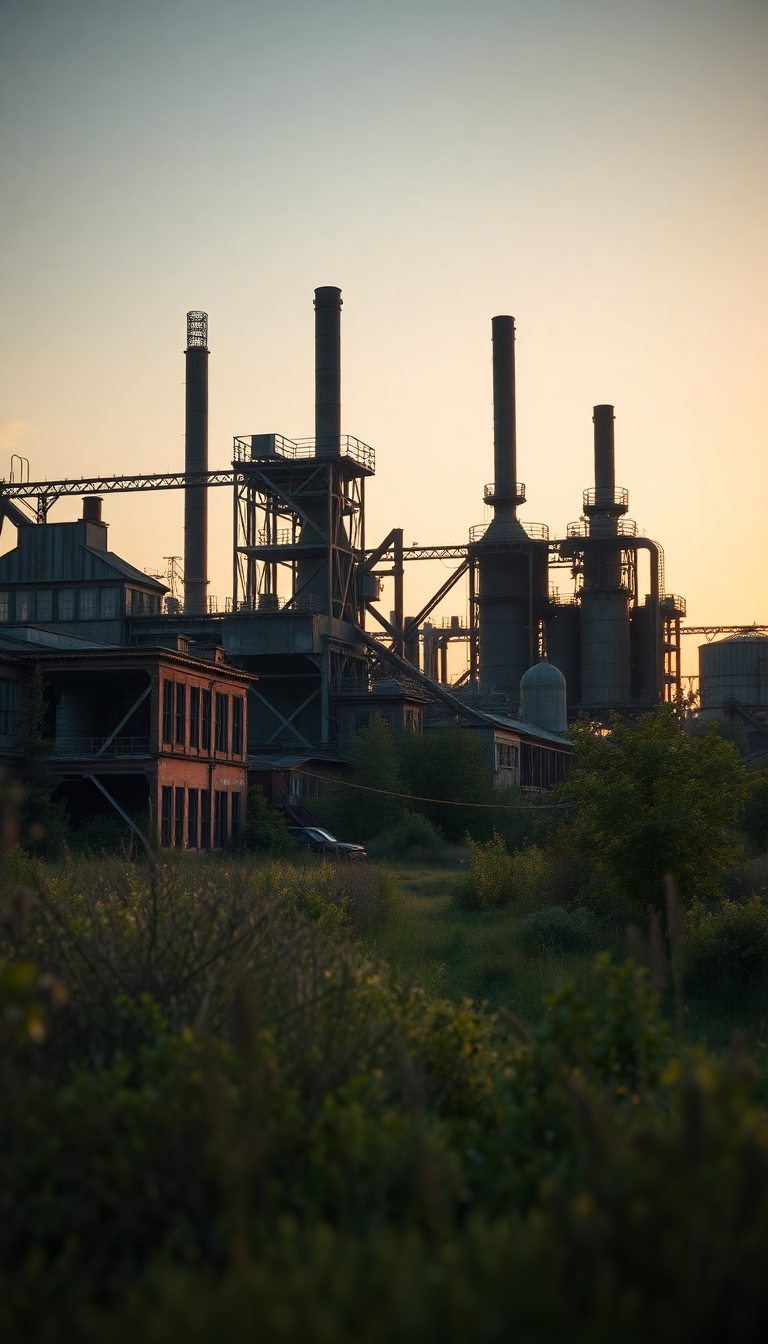 Soft Abandoned Factory Nature Reclaiming Photorealistic Wallpaper