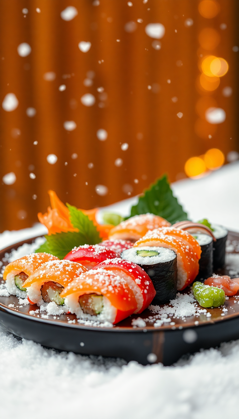 Fresh Sushi Arrangement Artistic Plating Abstract Wallpaper