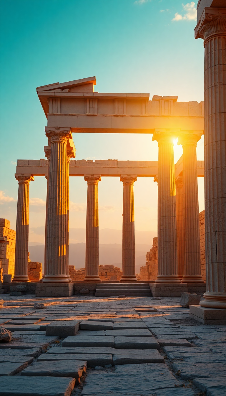 Grand Ancient Greek Temple Ruins Photorealistic Wallpaper