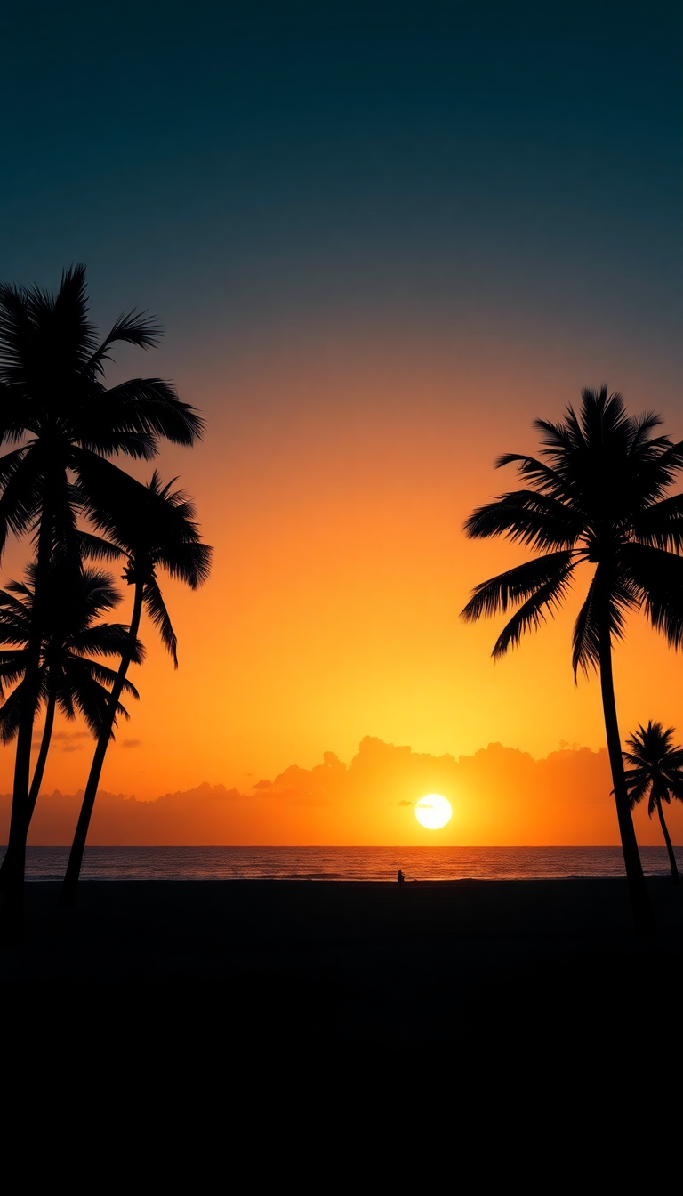 Smooth Summer Sunset Beach Silhouette Photorealistic Wallpaper