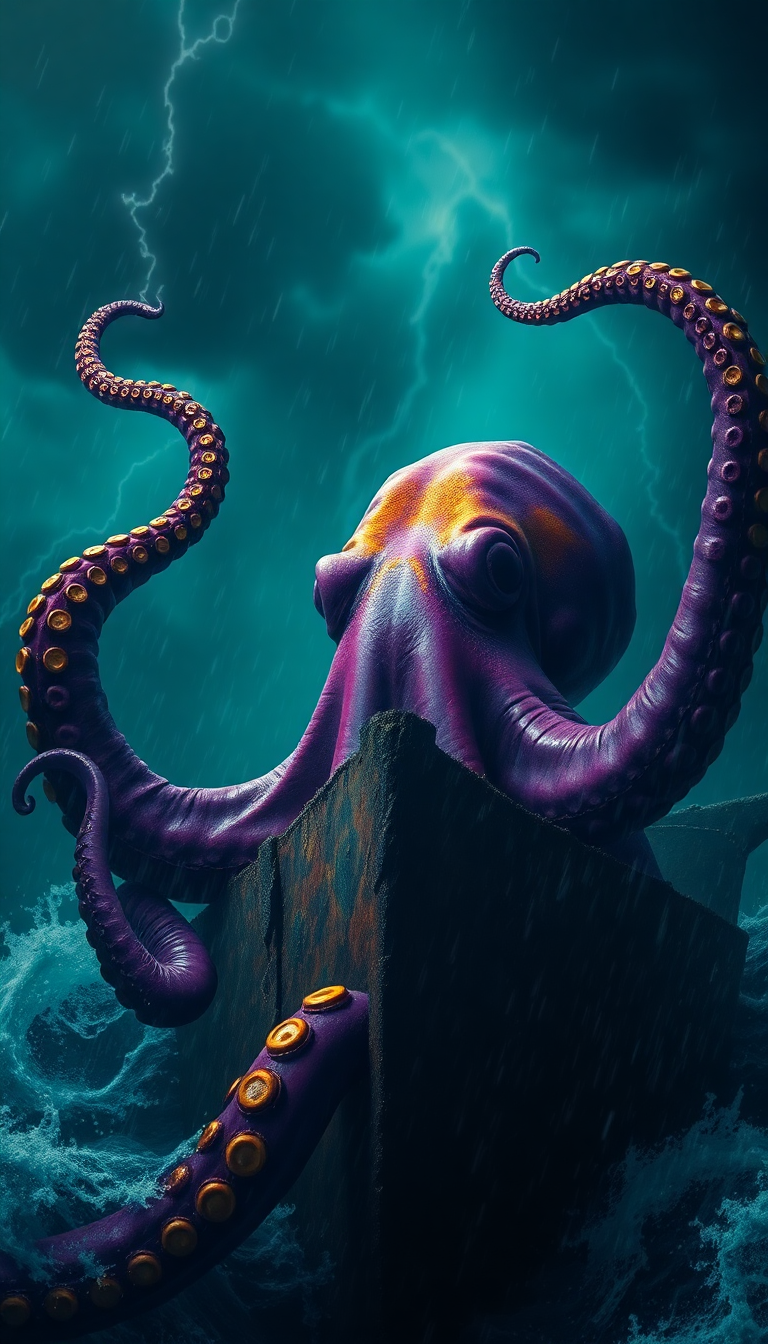 Pure Giant Octopus Shipwreck Deep Digital art Wallpaper