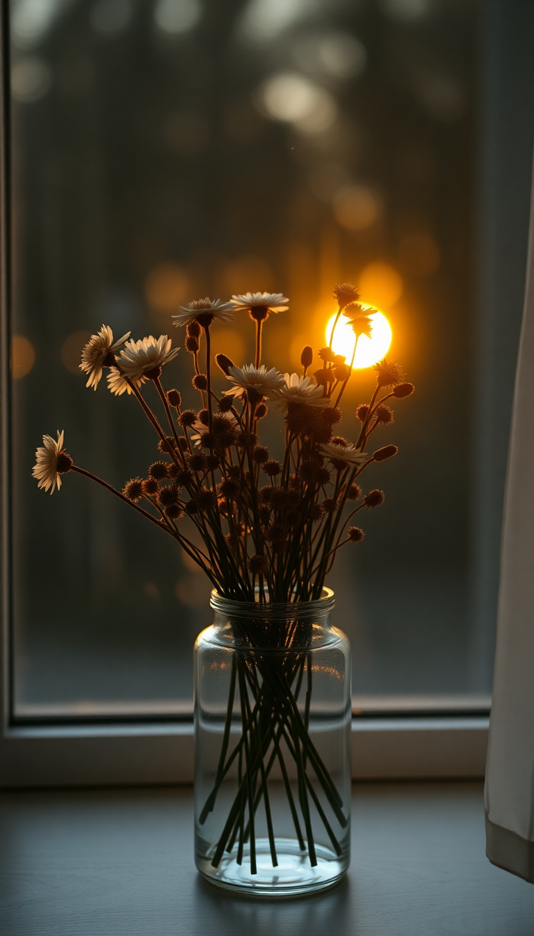 Dried Flowers Glass Vase Window Aesthetic Wallpaper