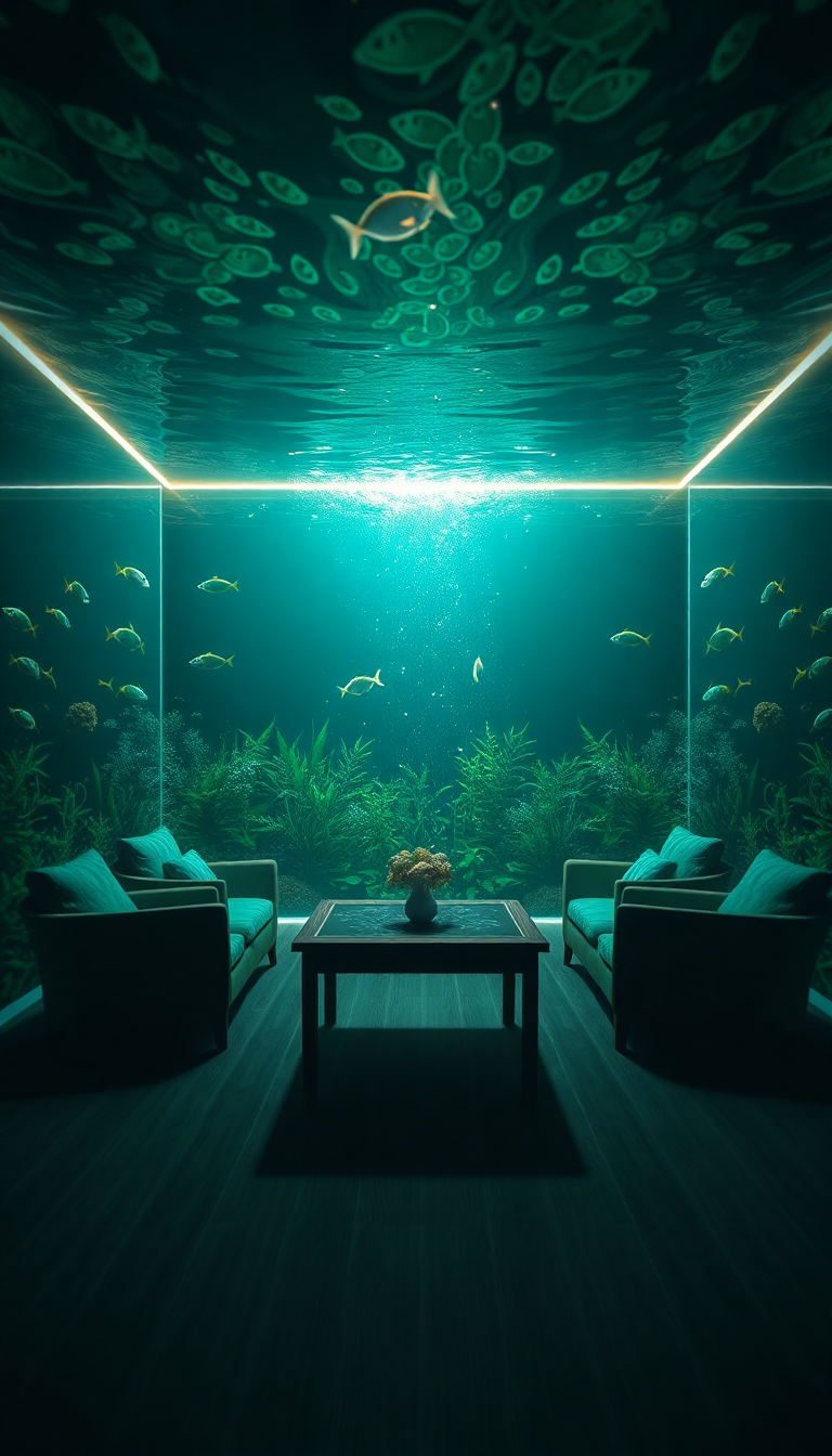Opulent Room Underwater Furniture Floating Digital art Wallpaper