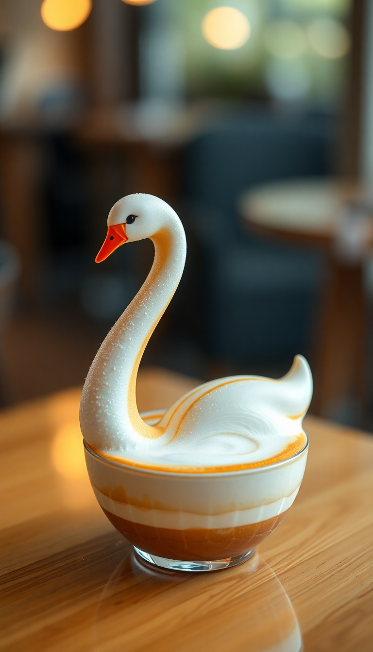 Vivid Perfect Latte Art Swan Photorealistic Wallpaper