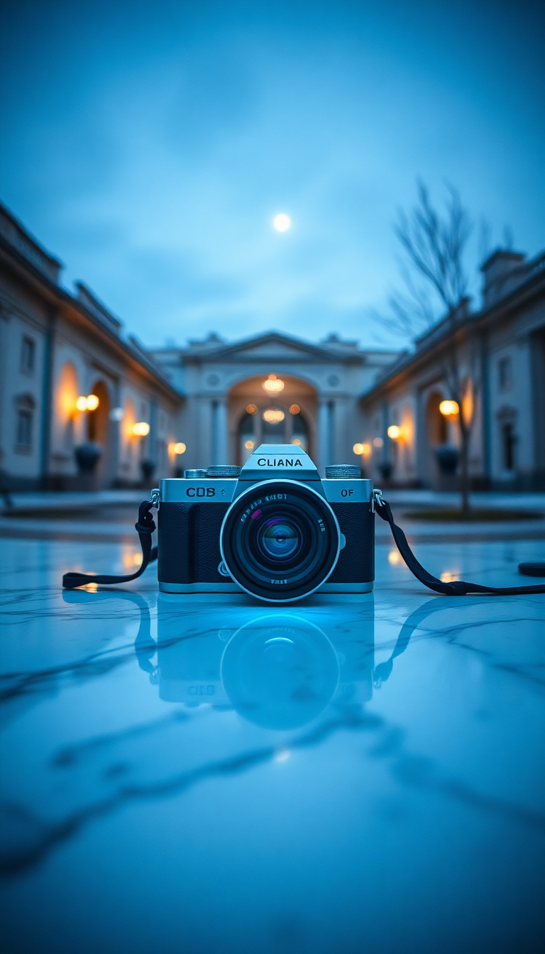 Film Camera Marble Flatlay Aesthetic Photorealistic Wallpaper