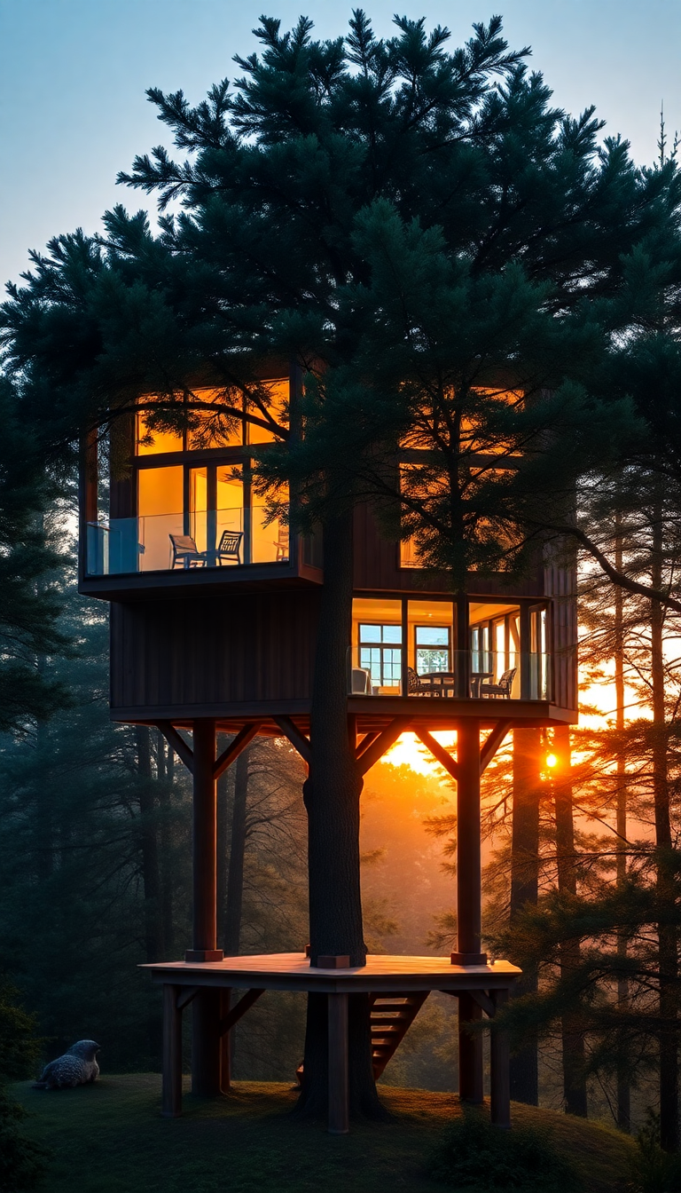 Breathtaking Treehouse Luxury Modern Design Photorealistic Wallpaper