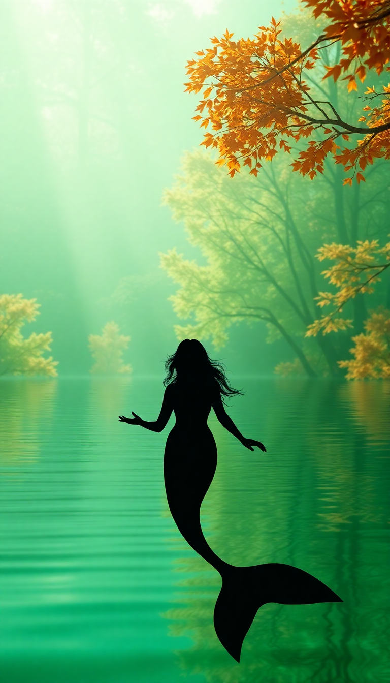 Majestic Mermaid Silhouette Swimming Toward Digital art Wallpaper