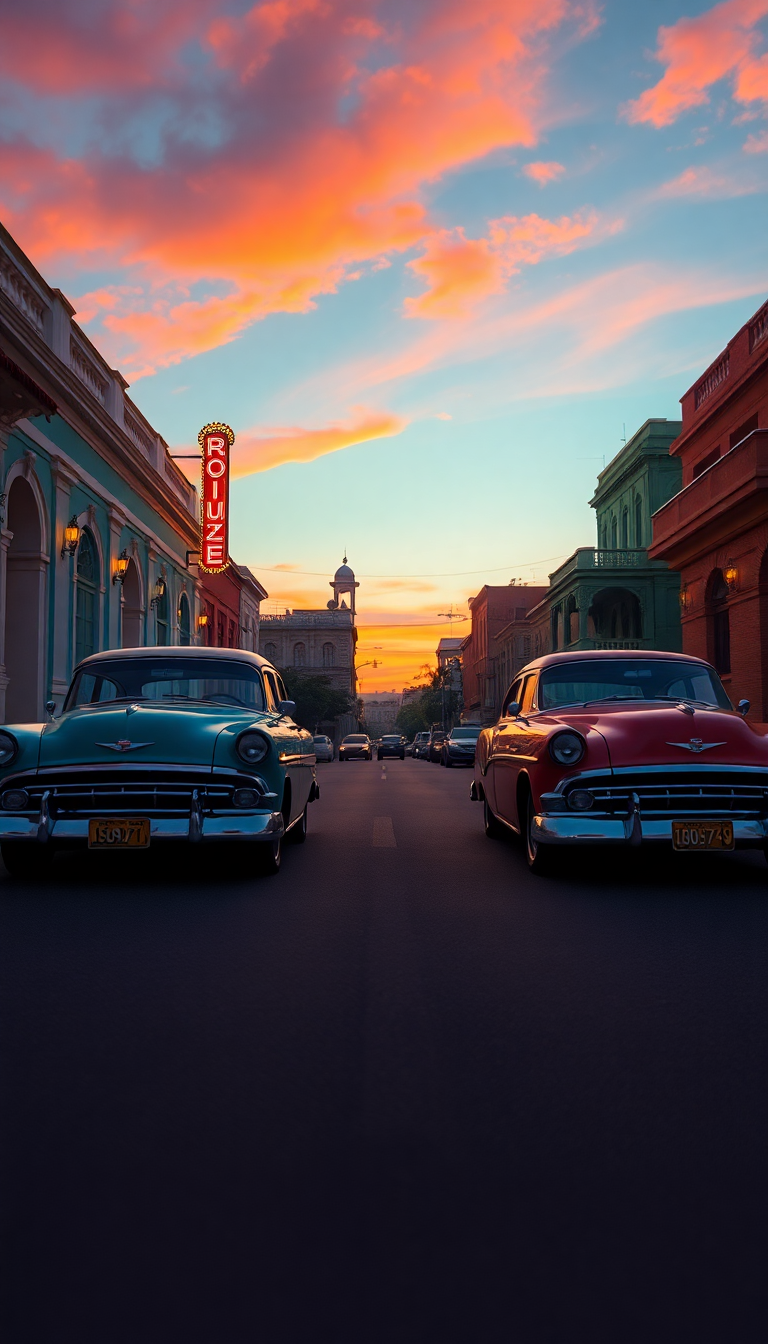Whimsical Old Havana Classic Cars Photorealistic Wallpaper
