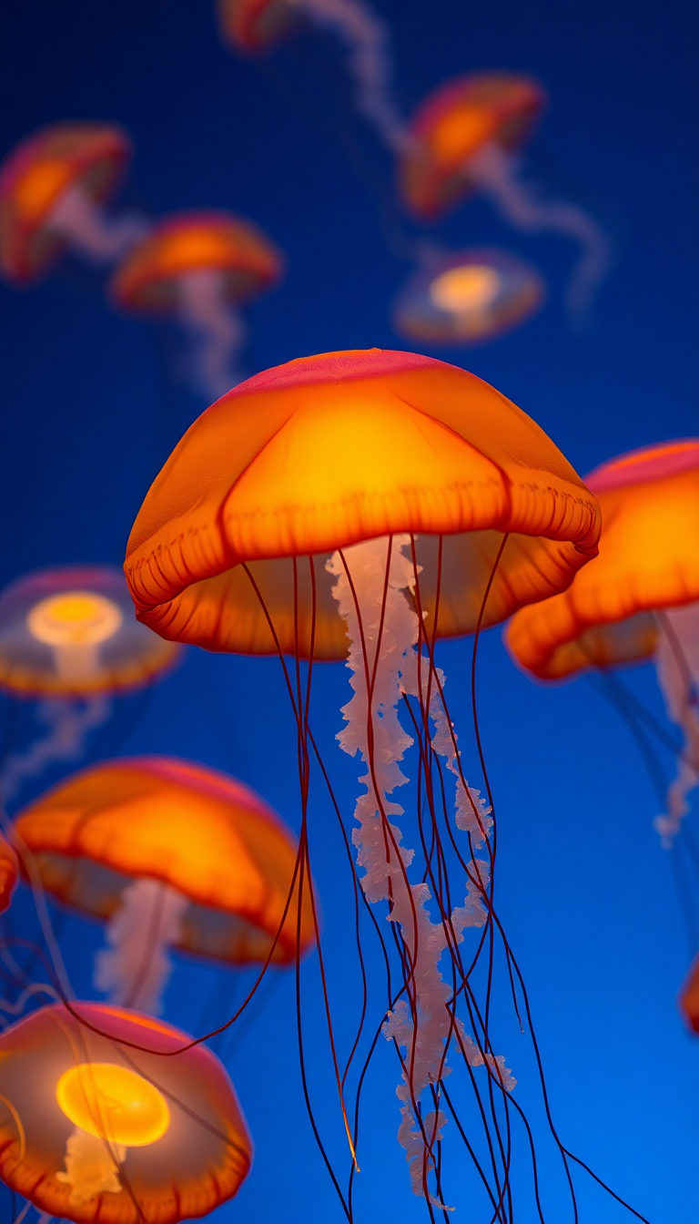 Exquisite School Jellyfish Pulsing Glowing Photorealistic Wallpaper