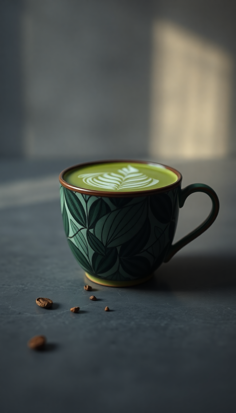 Icy Matcha Latte Art Leaf Photorealistic Wallpaper