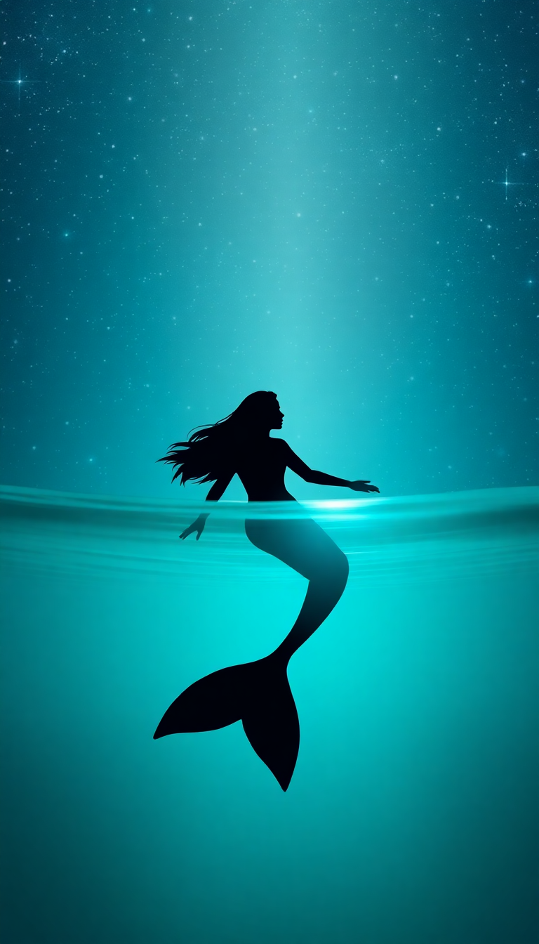 Mermaid Silhouette Swimming Toward Surface Abstract Wallpaper