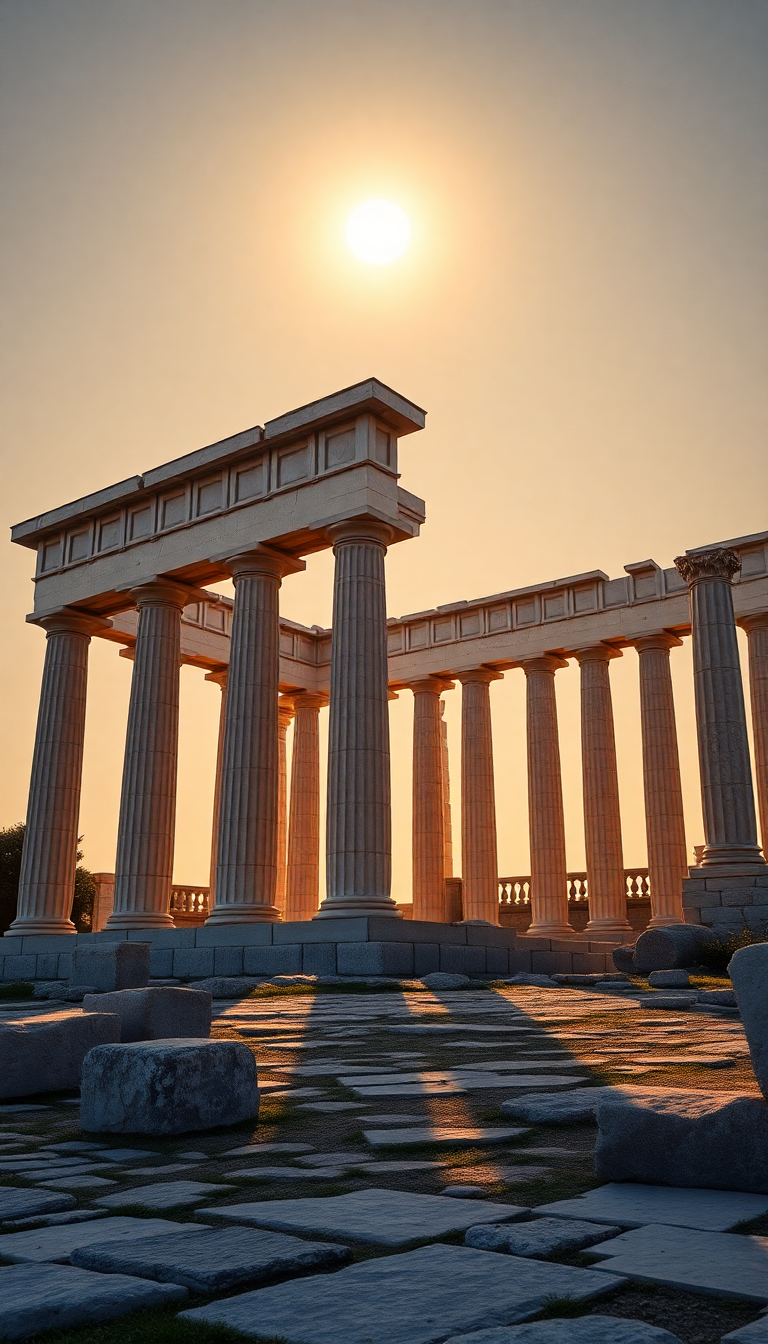 Striking Ancient Greek Temple Ruins Photorealistic Wallpaper