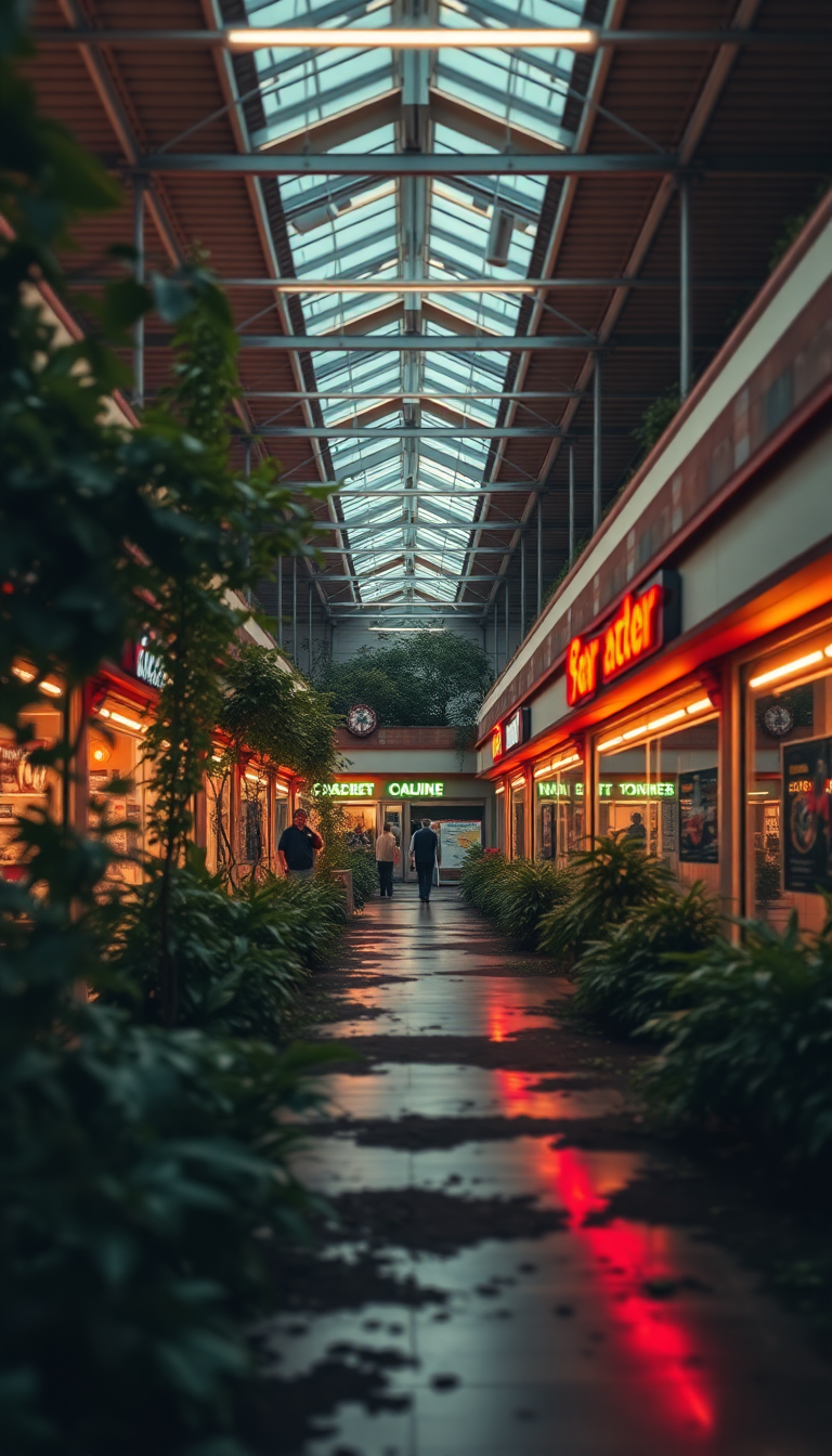 Pure Abandoned Shopping Mall Nature Photorealistic Wallpaper
