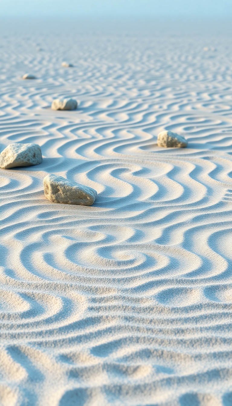 Gentle Zen Rock Garden Raked Photorealistic Wallpaper