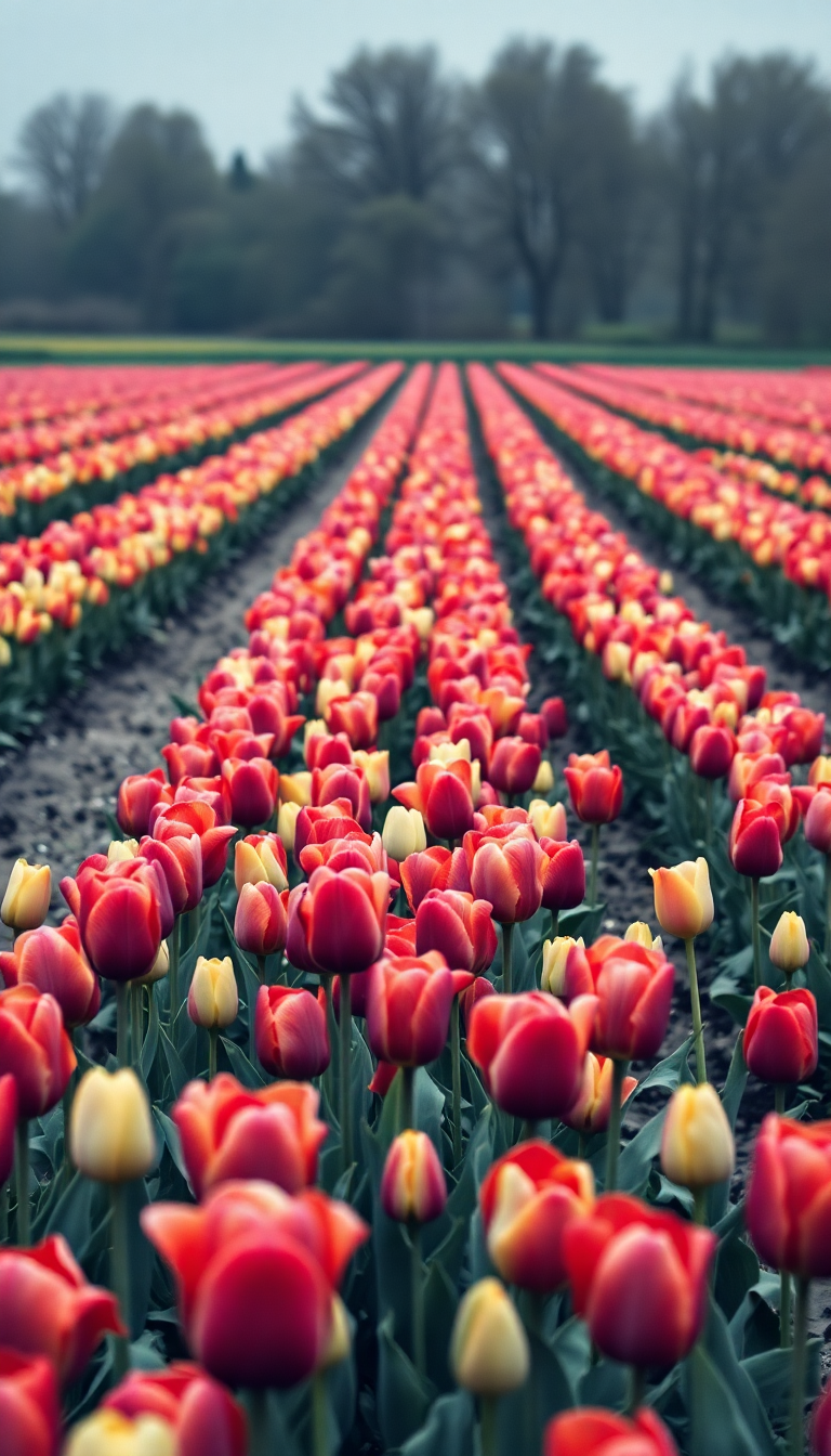 Tranquil Spring Tulip Field Netherlands Photorealistic Wallpaper