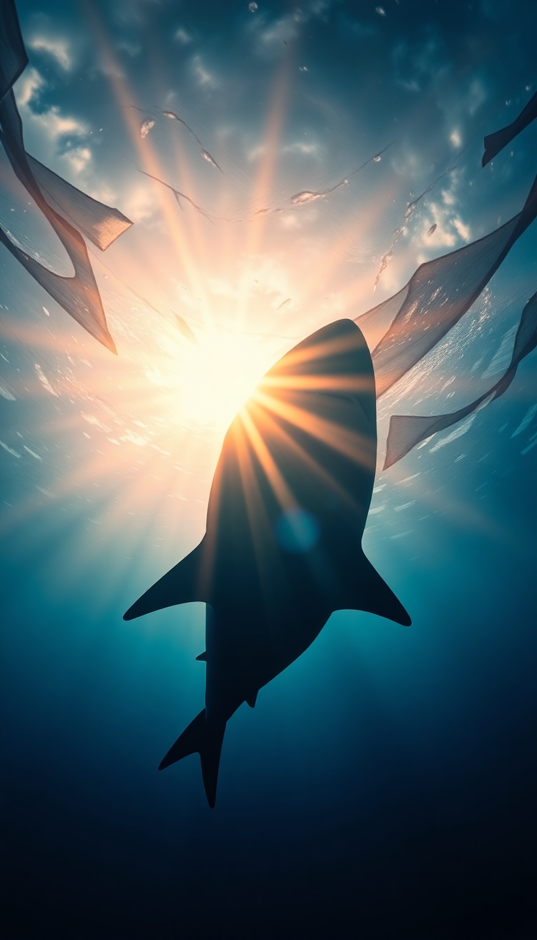 Crystal Shark Silhouette From Below Photorealistic Wallpaper