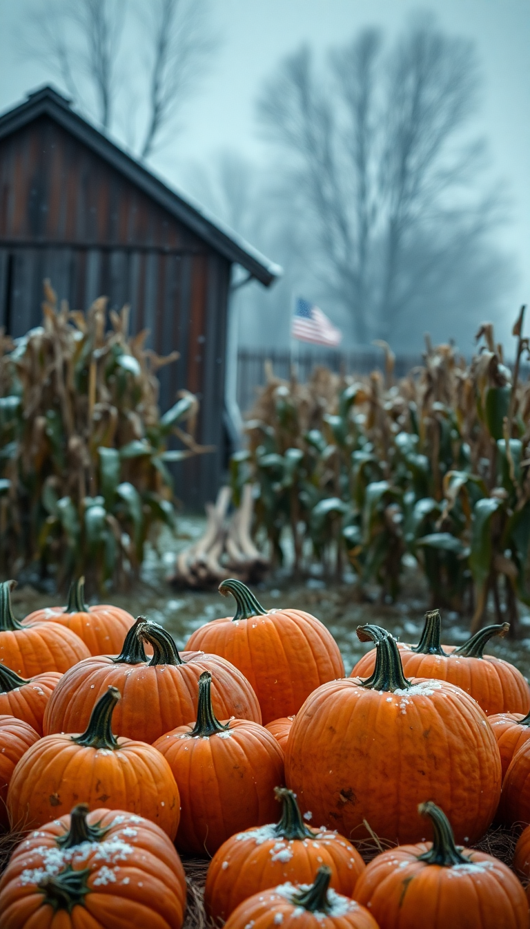 Autumn Harvest Pumpkins Corn Farm Minimalist Wallpaper