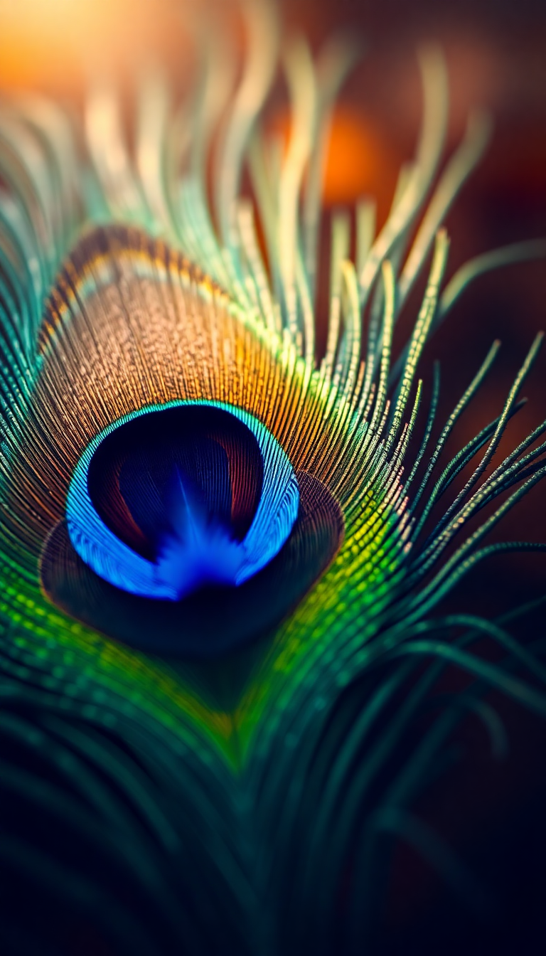 Retro Peacock Feather Macro Iridescent Photorealistic Wallpaper