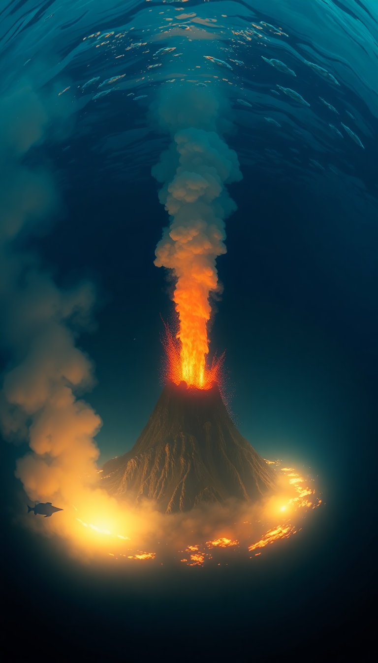 Misty Underwater Volcano Vents Smoke Photorealistic Wallpaper