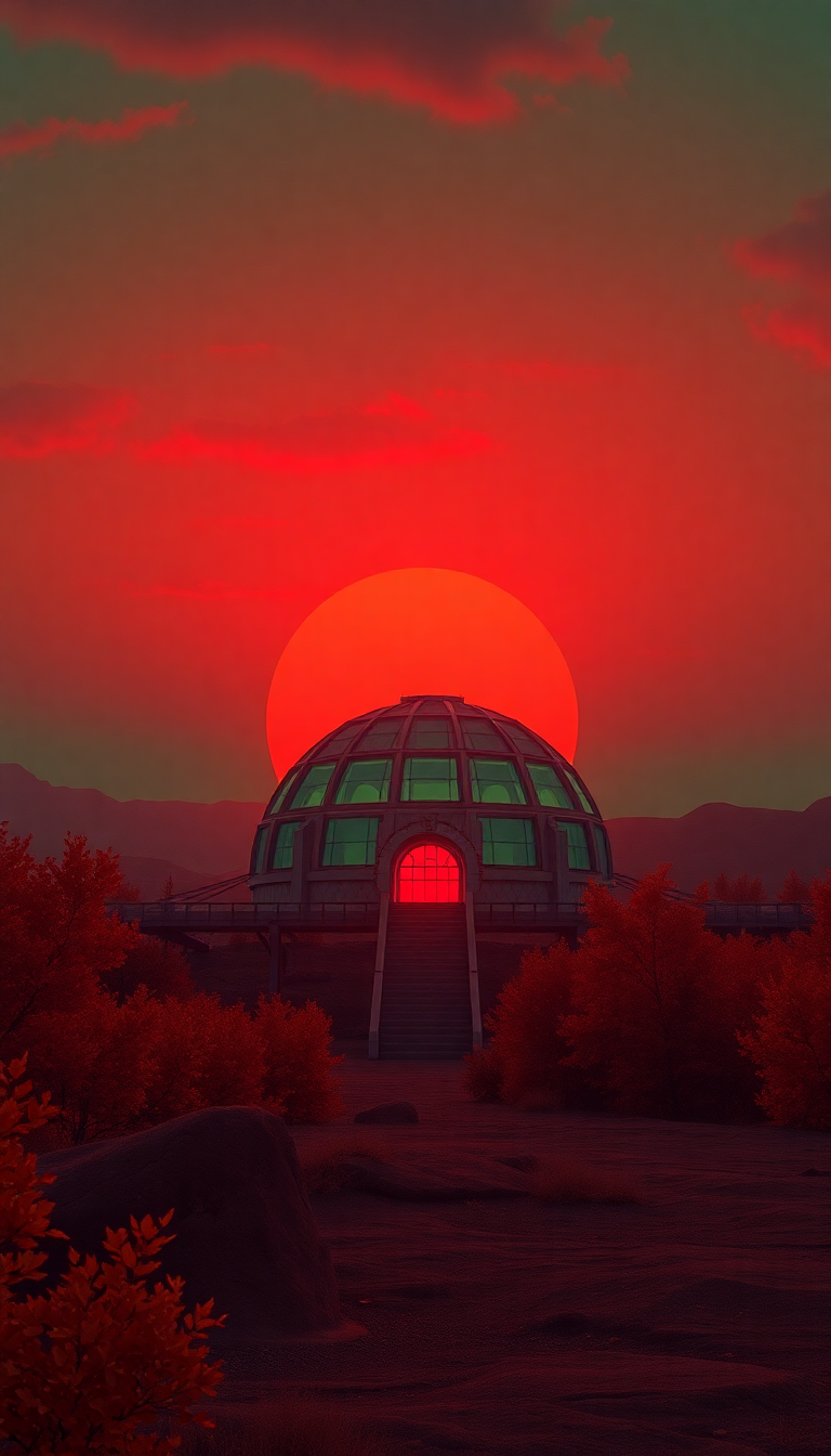Retro Mars Colony Dome Sunset Digital art Wallpaper