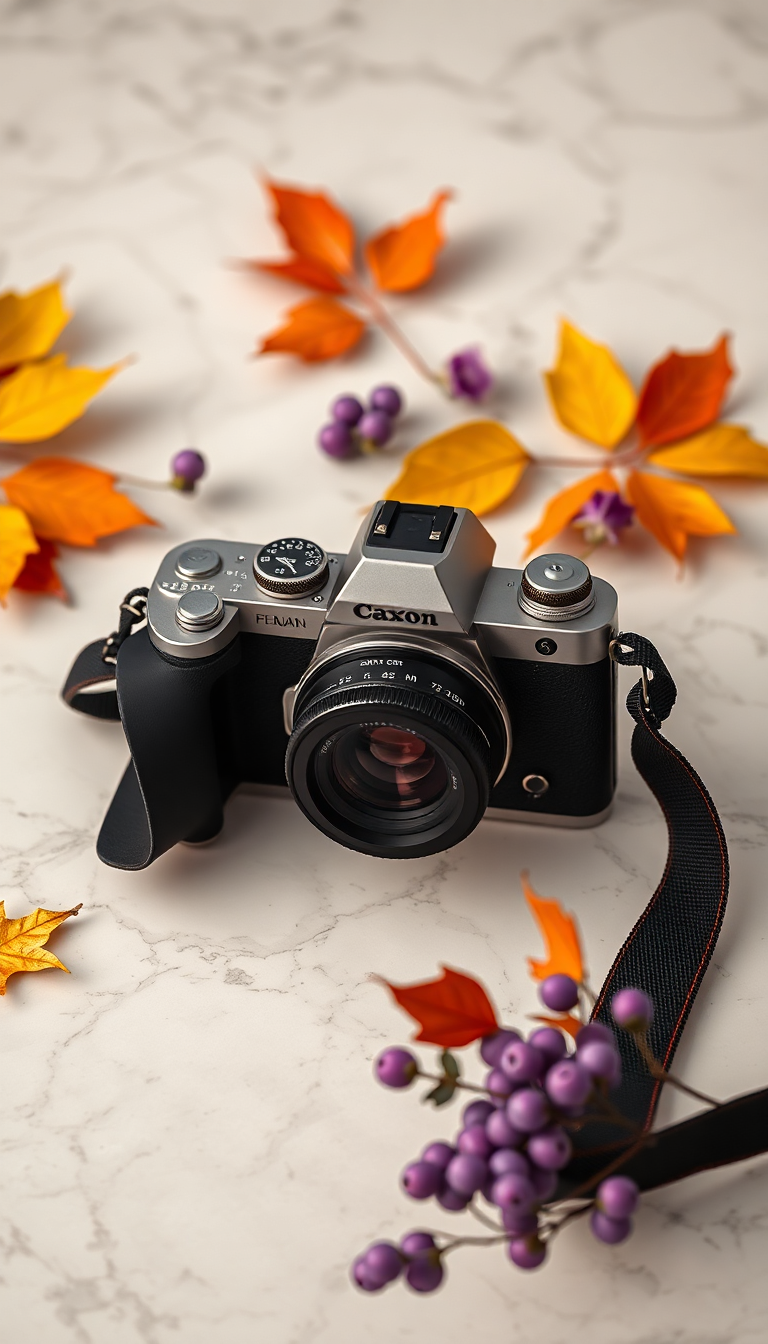 Timeless Film Camera Marble Flatlay Photorealistic Wallpaper